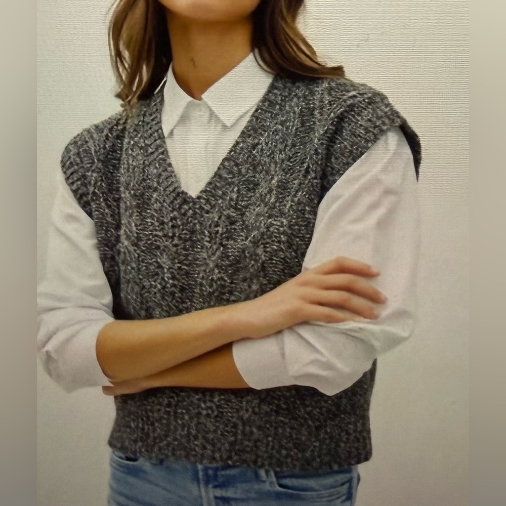 Gray Cable Knit Sweater Vest
